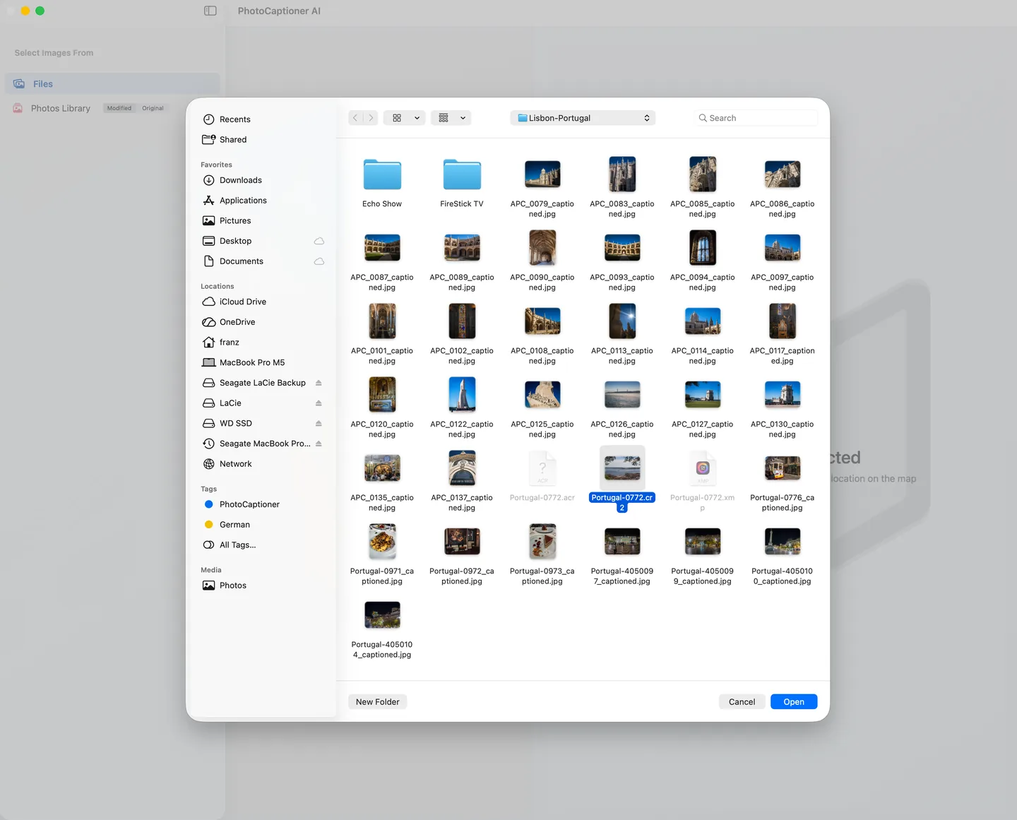 Selecting photos from a local folder in PhotoCaptioner AI